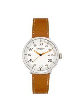 NWT Simplify The 7100 Quartz White Dial Brown Leather Watch